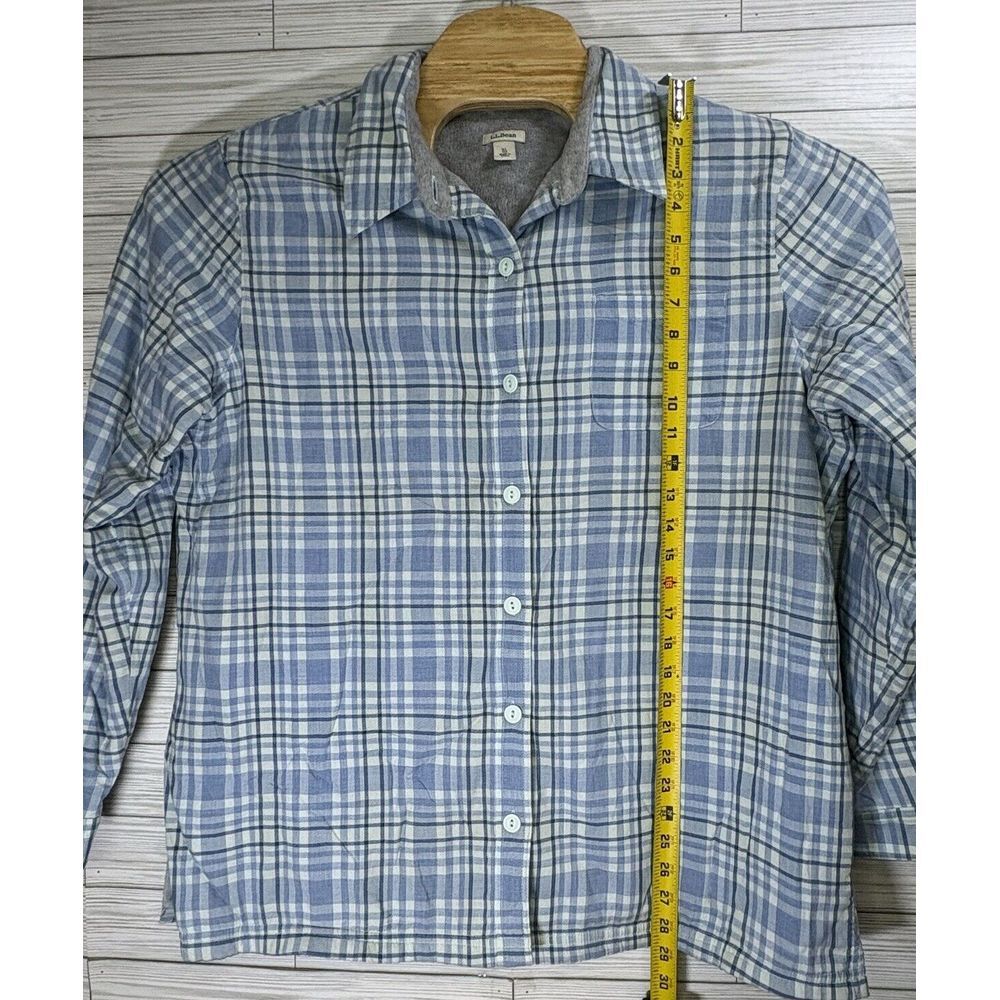 L.L. Bean Women's Button Down Shacket Sz XL Blue Plaid Fleece Lined Cotton - Picture 9 of 10